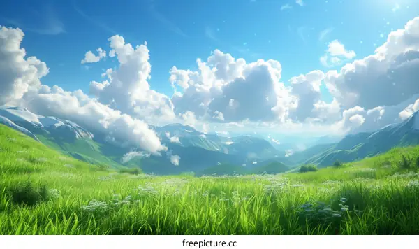 Green Grass Field with a Scenic Mountainous Landscape