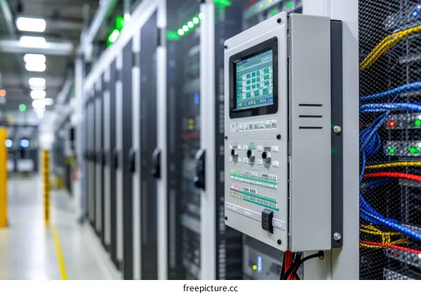 Server room with cabinets and network equipment