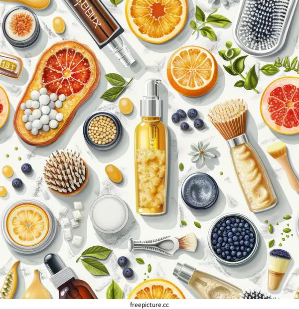 Natural skincare ingredients seamless pattern