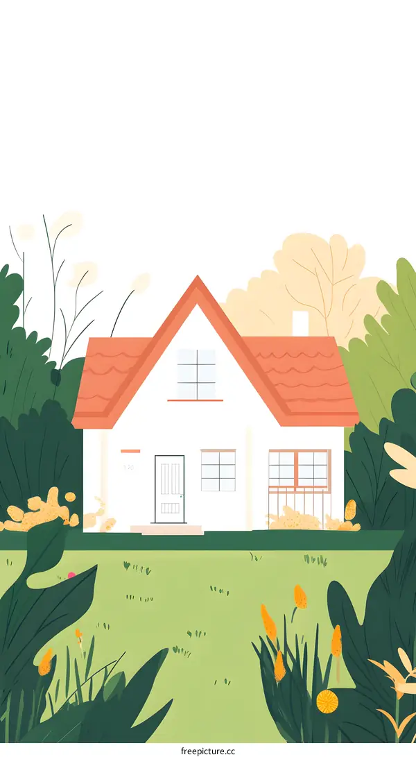 White House with Green Grass and Flowers