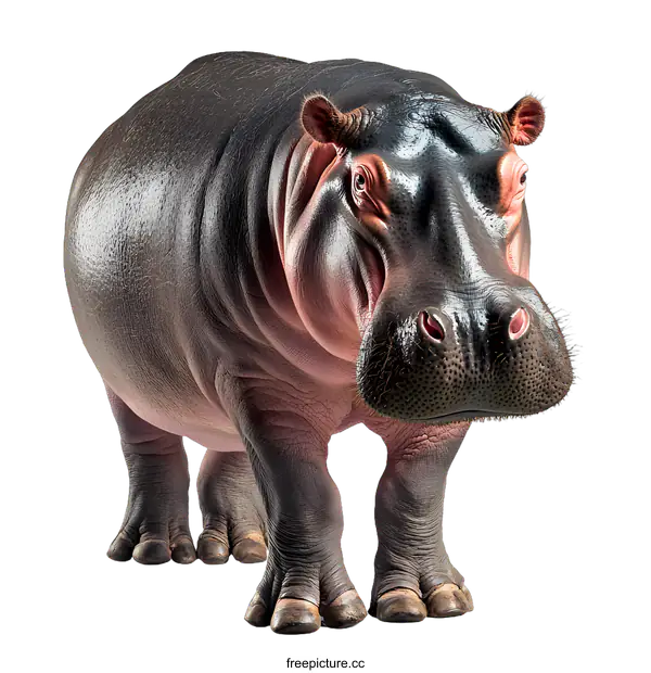 [Transparent Background PNG]Close Up Shot of a Hippopotamus Standing on White Background