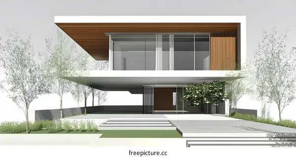 Modern Two Story House with Large Windows and Wooden Accents