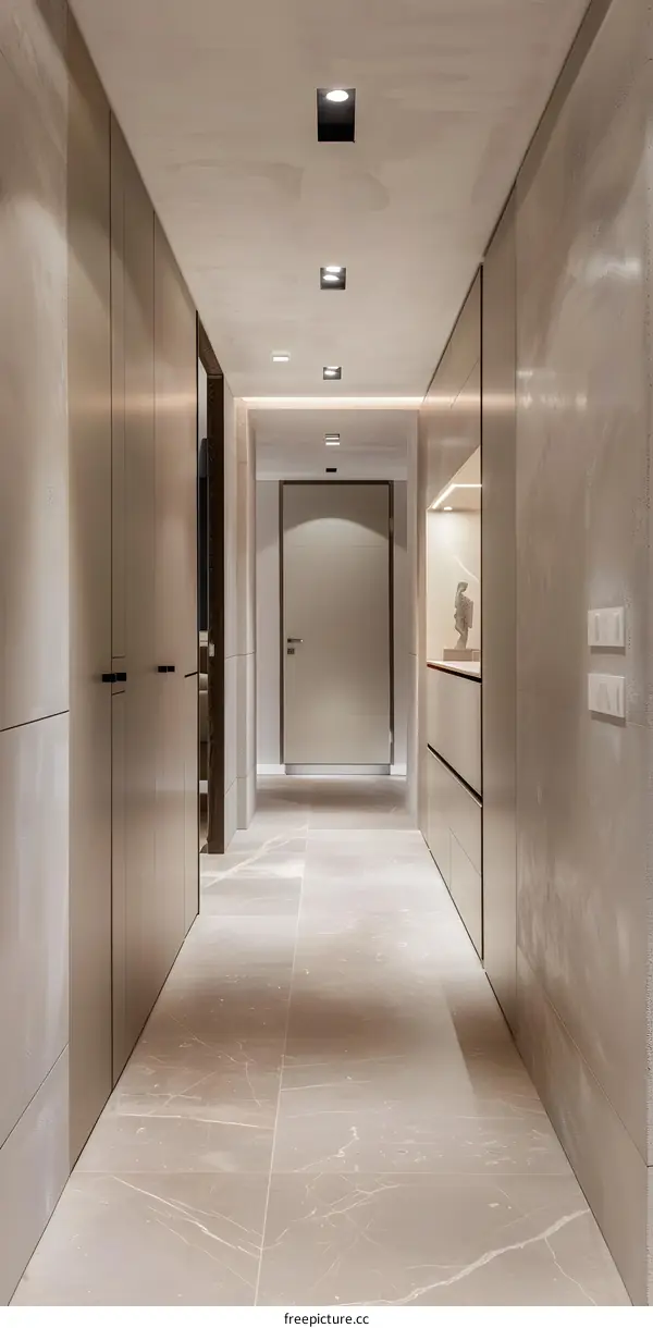 Modern Minimalist Hallway Interior Design with Recessed Lighting