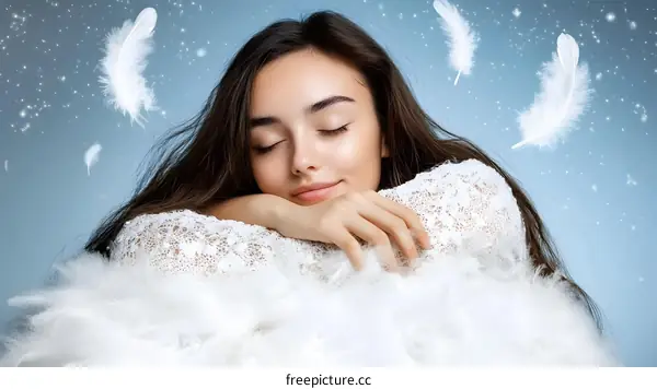 Sleeping Woman with Feathers Falling