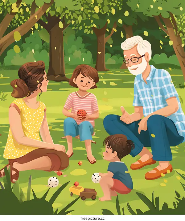 Family Playing In The Park Illustration