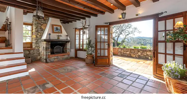 敞开式壁炉和法式门