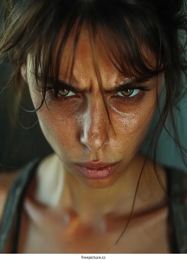 Close Up Portrait of a Woman with Intense Expression