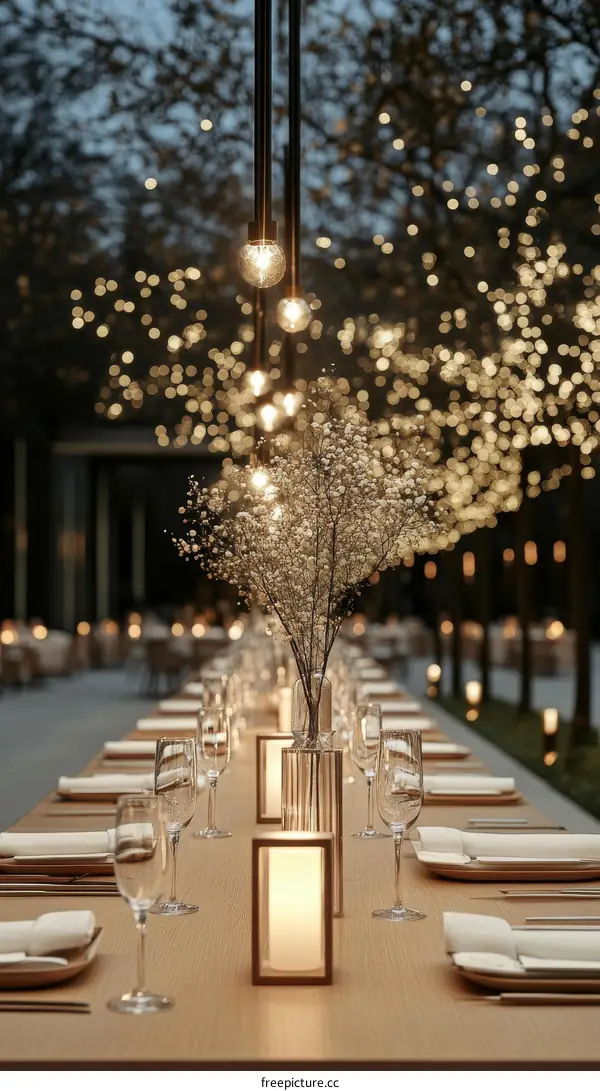 Elegant Outdoor Dining Table Setting at Night