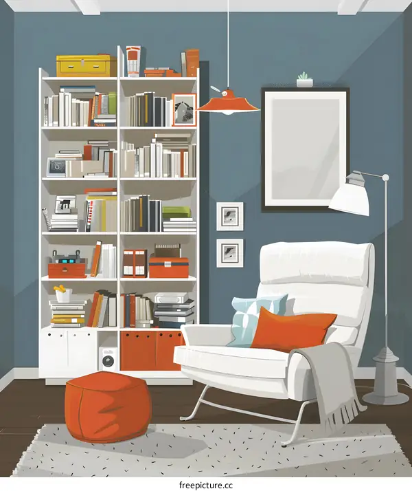 Cozy Living Room with Armchair and Bookshelf