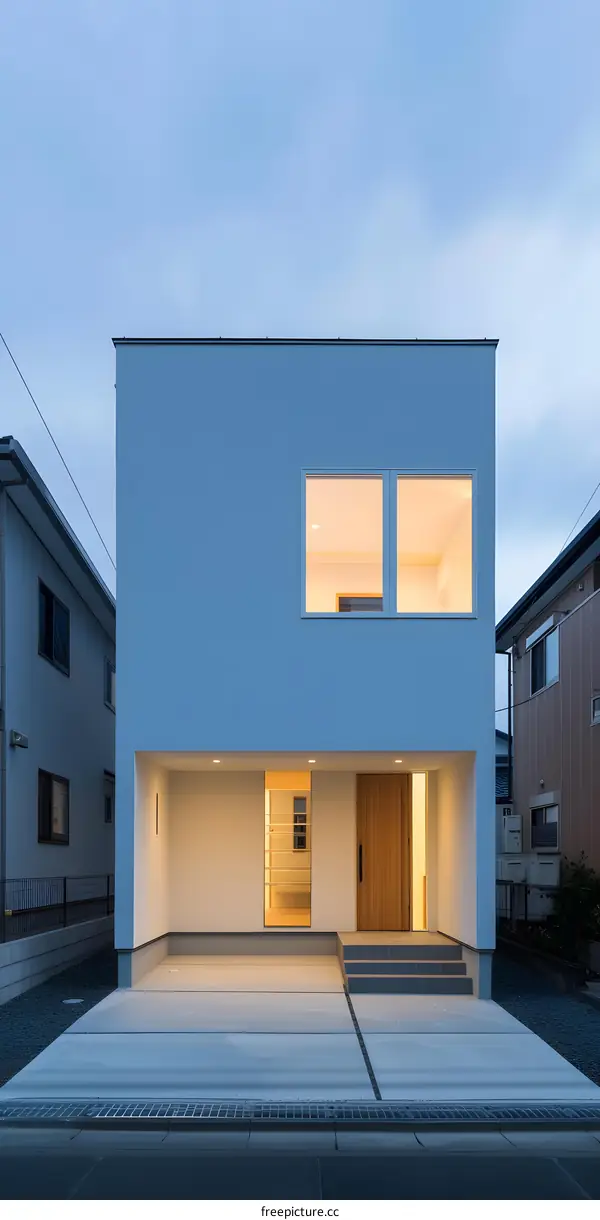Modern Japanese House with Concrete Driveway and Minimalist Design