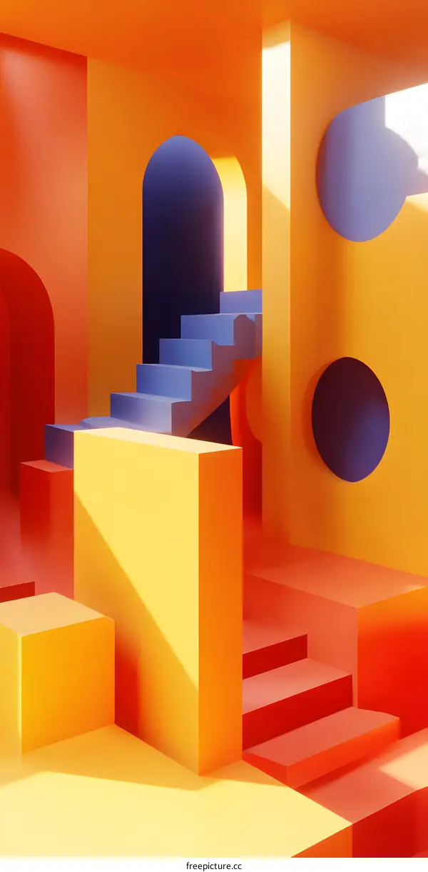 Abstract 3D Architecture Interior Design With Geometric Shapes And Vibrant Colors