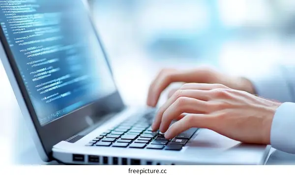 Businessman Working on Laptop Showing Code