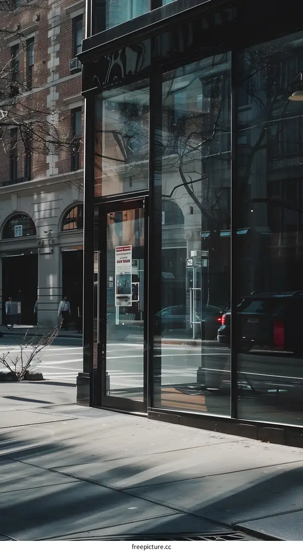 Modern Glass Facade of a Building Reflecting the Cityscape