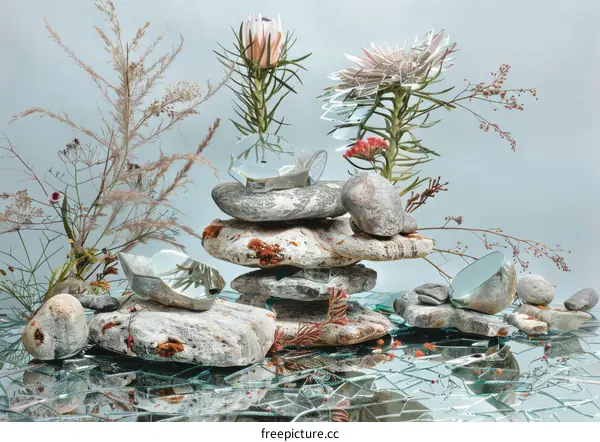 Nature's Still Life: Flowers on a Mirror