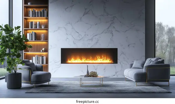 Modern Stylish Living Room with Fireplace