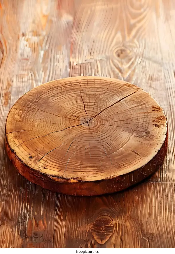 Round Wooden Cutting Board On Wooden Background