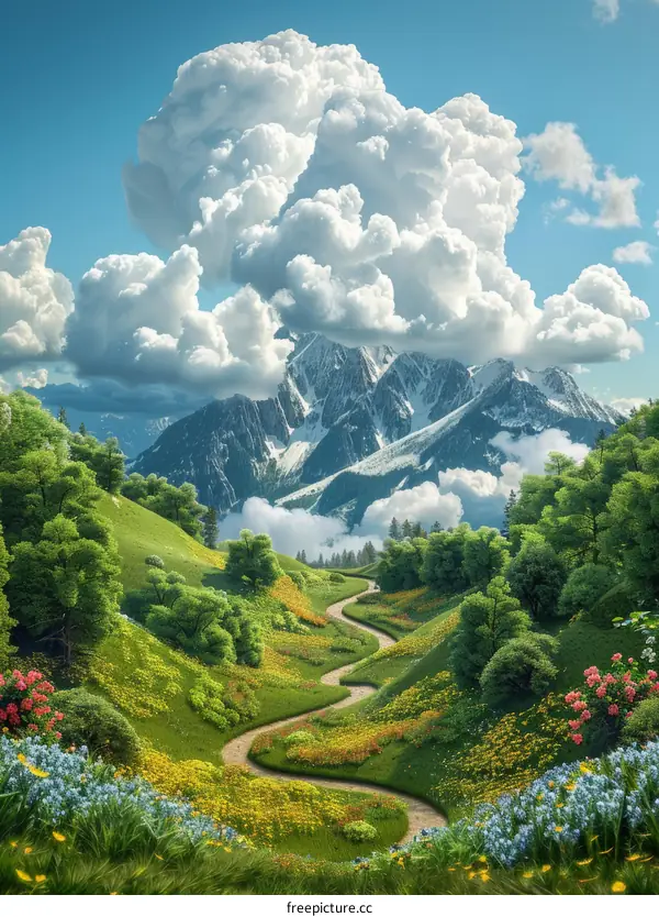 Stunning Mountain Valley Landscape with Clouds