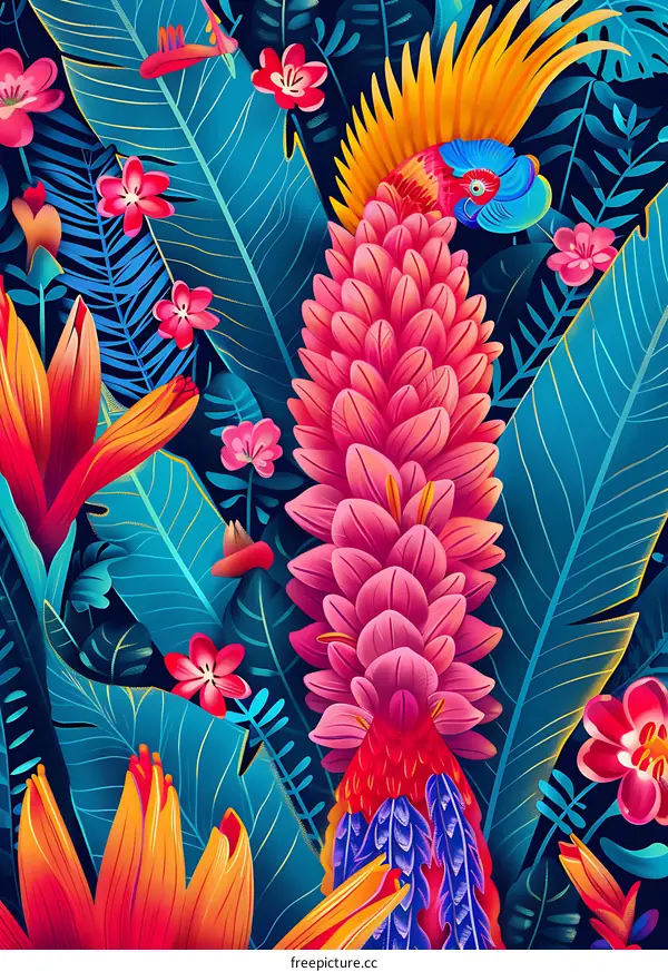 Tropical Flower Illustration with Bright Colors