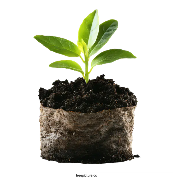 [Transparent Background PNG]Small Plant Growing in Soil Pot