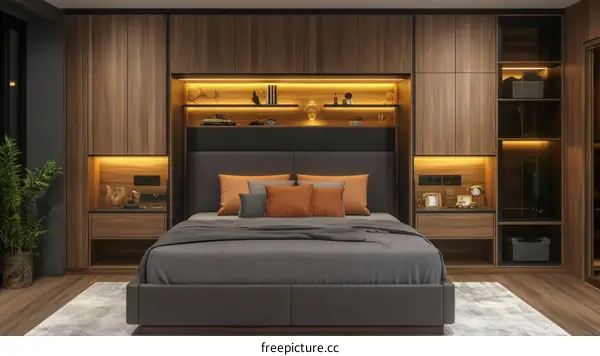 Modern Bedroom with Built-in Wardrobes and Shelving