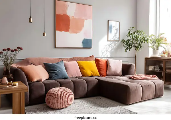 Modern Living Room with Colorful Throw Pillows