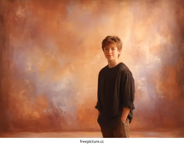 Studio Portrait of a Boy with a Warm Background