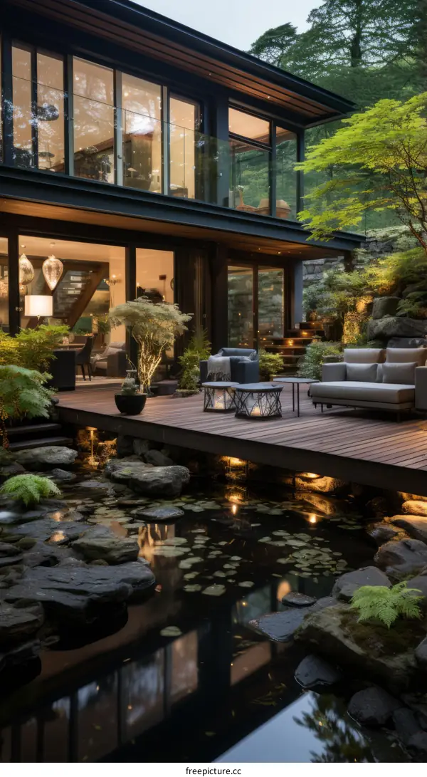 Modern Luxury Villa with Koi Pond Backyard