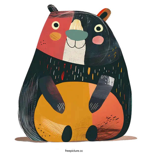 [Transparent Background PNG]Cute Cartoon Black Bear With Yellow Circle