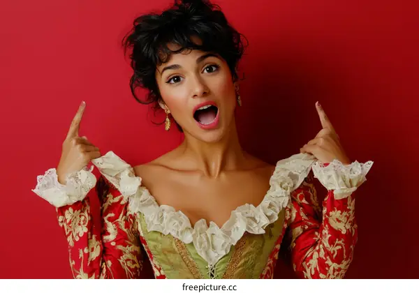 Woman in Baroque Style Dress Poised to Point