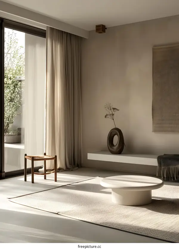 Modern Minimalist Living Room Interior Design with Beige and Brown Tones