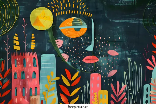 Abstract Painting of a Cityscape with a Face