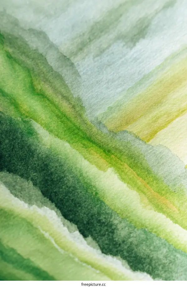 Abstract Watercolor Painting in Green and Yellow Tones