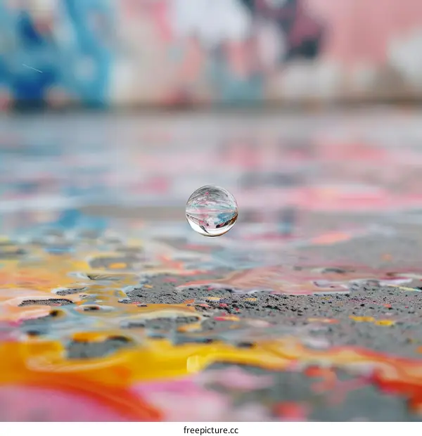 A Drop of Water on a Colorful Surface
