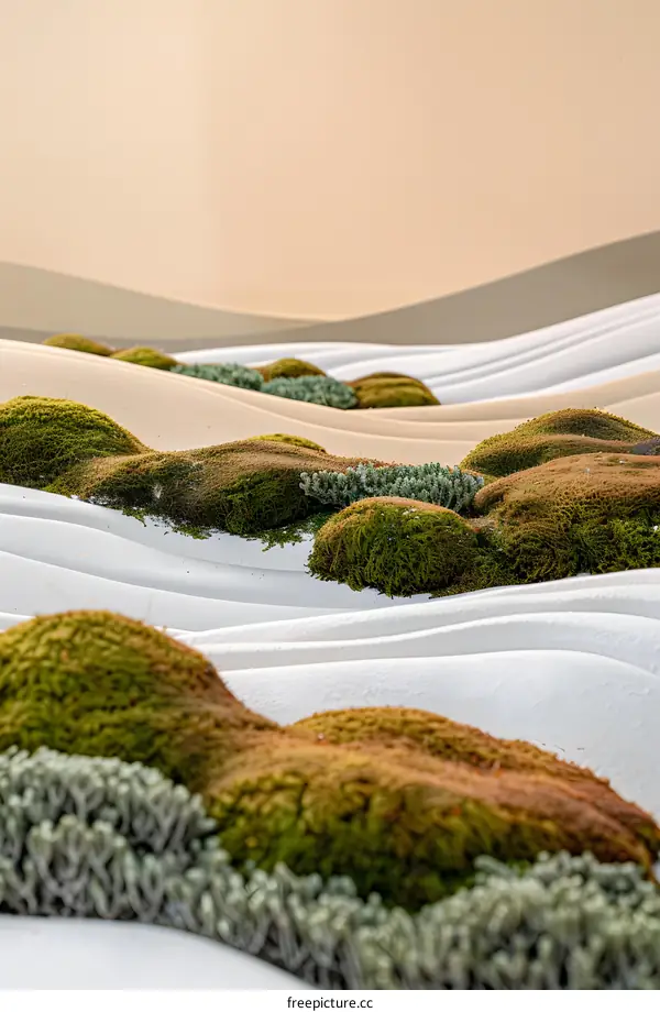 Abstract Landscape with Green Moss and White Sand