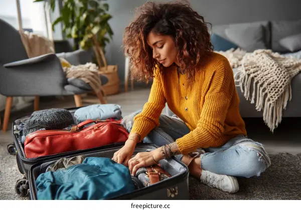 Woman Packing Suitcases for Travel Trip