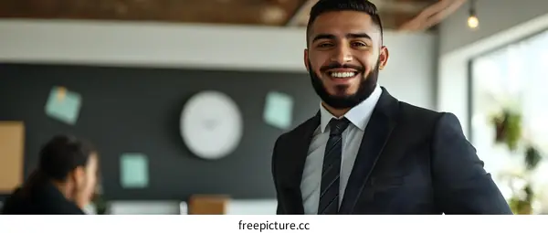 Smiling Middle Eastern Man in Business Suit in Office