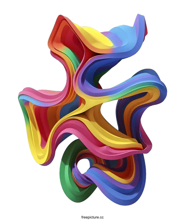 [Transparent Background PNG]Abstract Rainbow Colored Shapes 3D Illustration