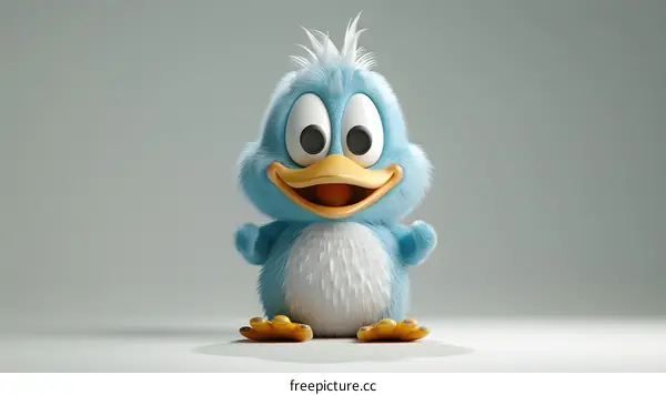 Cute cartoon blue bird on white background