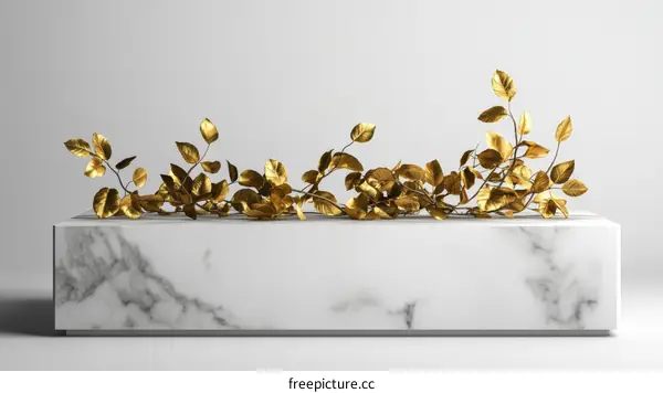 Gold Leaf Branches on Marble Rectangular Display