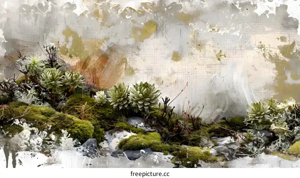 Green Succulents on a Grunge Concrete Wall