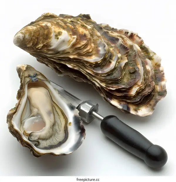 opened oyster with knife