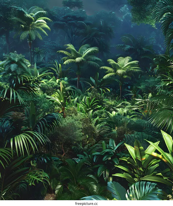 Dense Tropical Rainforest Lush Greenery Palm Trees