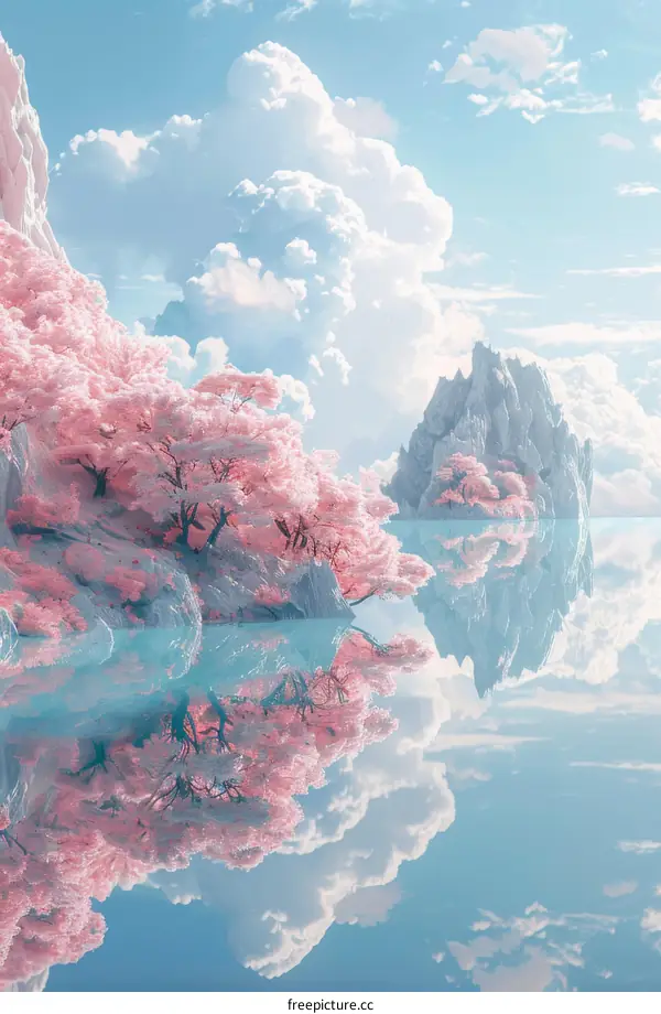 Fantasy Floating Island with Cherry Blossoms