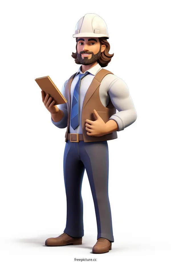 Confident male construction worker in hardhat holding clipboard