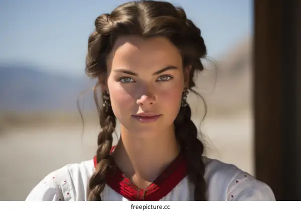 portrait of a young woman in traditional eastern european clothing