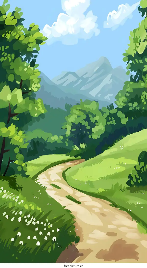 Winding Path Through Green Hills