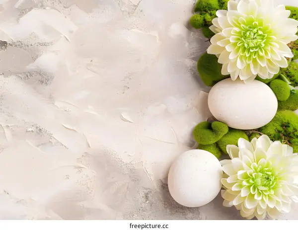 White Stones and Flowers on a Beige Background