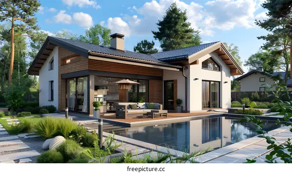 Modern House Design with Swimming Pool and Landscaping