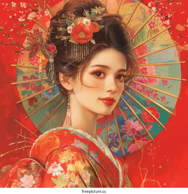 Portrait of a Japanese woman in traditional clothing