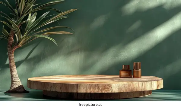 Natural Wooden Display Podium with Tropical Plant